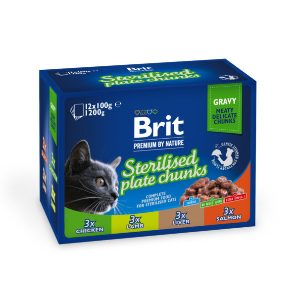 Brit Premium Cat konservai katėms maiš. Sterilised Plate 1200g (12x100g) - Image 1