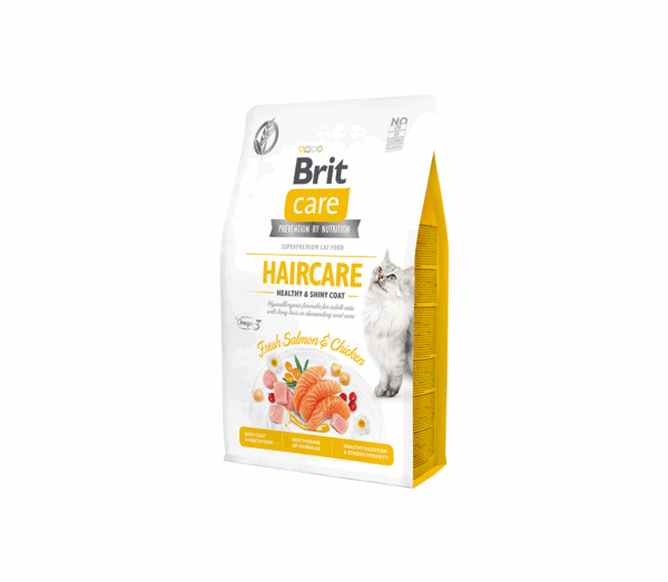Brit Care Cat GF Haircare Healthy & Shiny Coat sausas maistas katėms 2 kg - Image 1