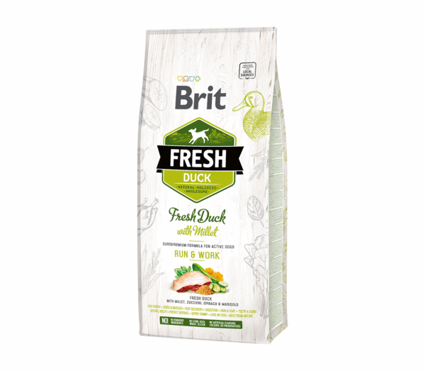 Brit Fresh Duck with Millet Active Run & Work sausas maistas šunims 2,5 kg - Image 1