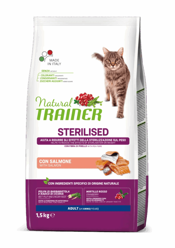 NATURAL TRAINER Cat adult Sterilised salmon su lašiša 1.5kg - Image 1
