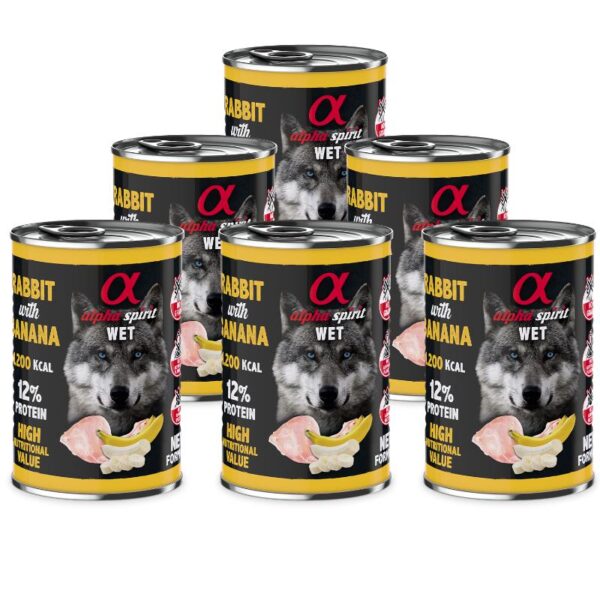 ALPHA SPIRIT WET konservas su triušiena ir bananais 400g 6vnt - Image 1