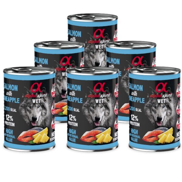 ALPHA SPIRIT WET konservas su lašiša ir ananasais 400g 6vnt - Image 1