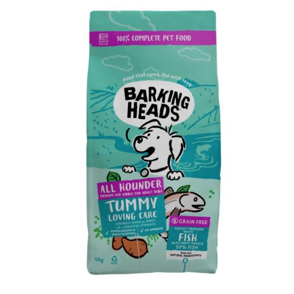 BARKING HEADS Tummy Lovin Care Fish šunims su žuvimi 12kg - Image 1